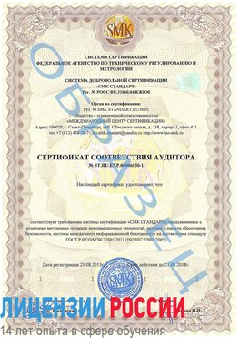 Образец сертификата соответствия аудитора №ST.RU.EXP.00006030-1 Углич Сертификат ISO 27001